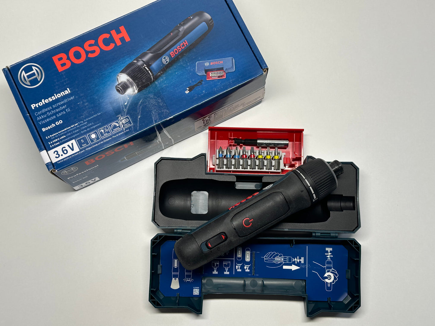 Bosch Professional Akkuschrauber Bosch GO 3 (inkl. 8-teiligem Bit-Set, Bitaufnahme, USB-C-Kabel, Mini-Koffer)