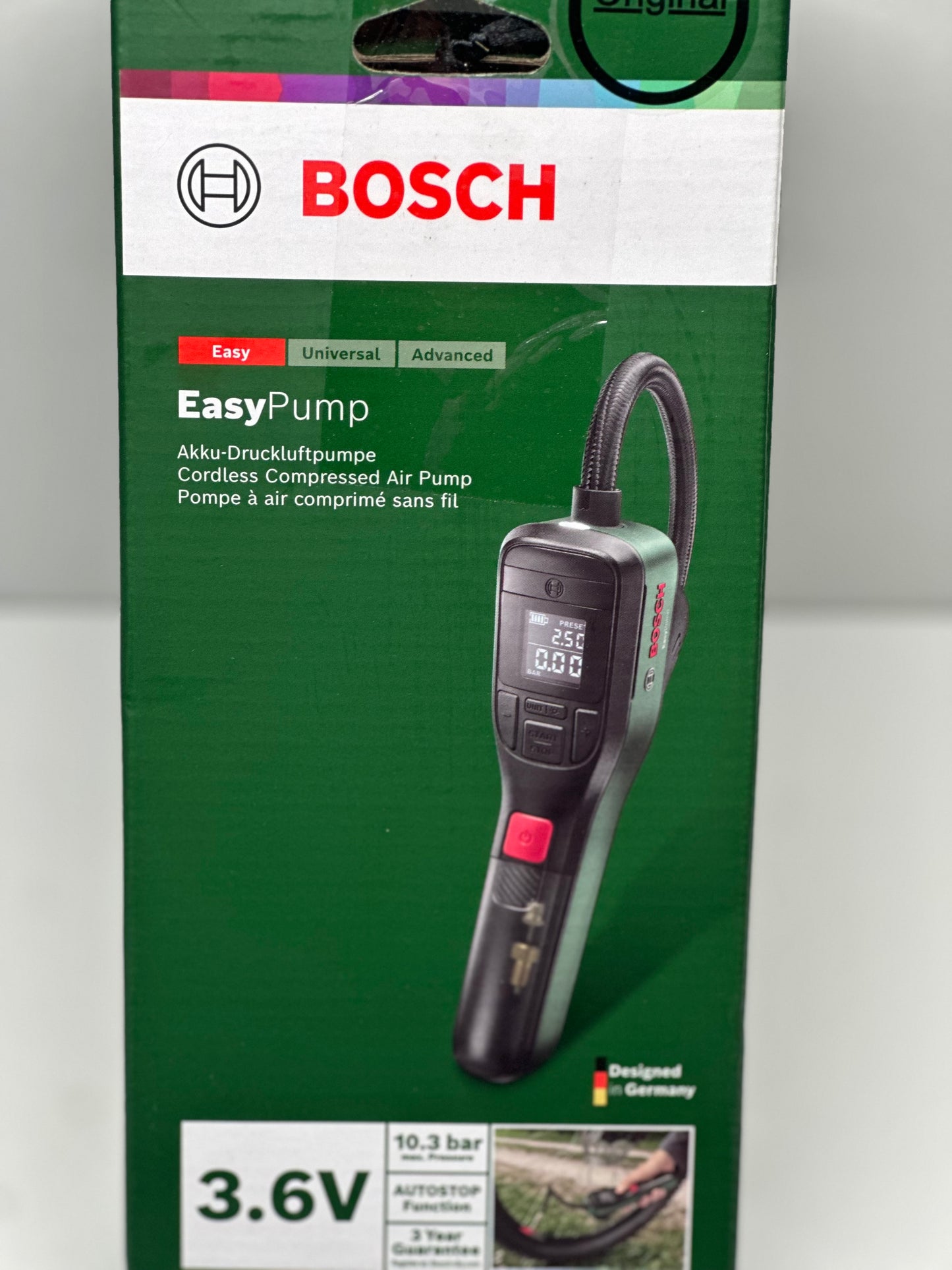 Bosch elektrische Fahrradpumpe/Luftpumpe/Mini Kompressor EasyPump (3,0 Ah Akku